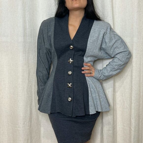 vtg 80s All that Jazz grey knit skirt suit posh statement 2 piece set Medium - Picture 12 of 12